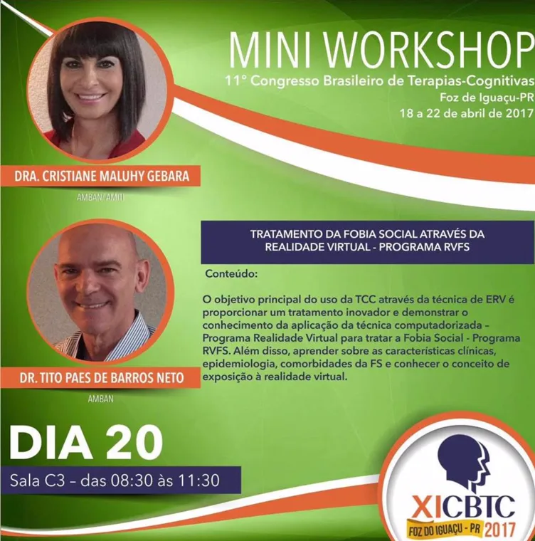 Cartaz do mini workshop do XI Congresso Brasileiro de Terapias Cognitivas, em Foz do Iguaçu